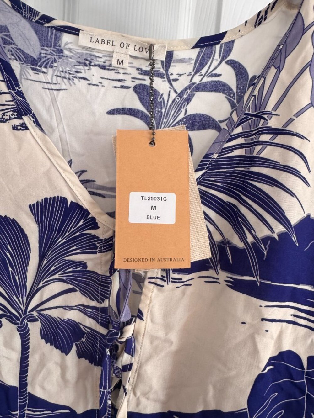 Label of Love Women's Blue and Cream Front Tie Beach Cover Up - Picture 5 of 10